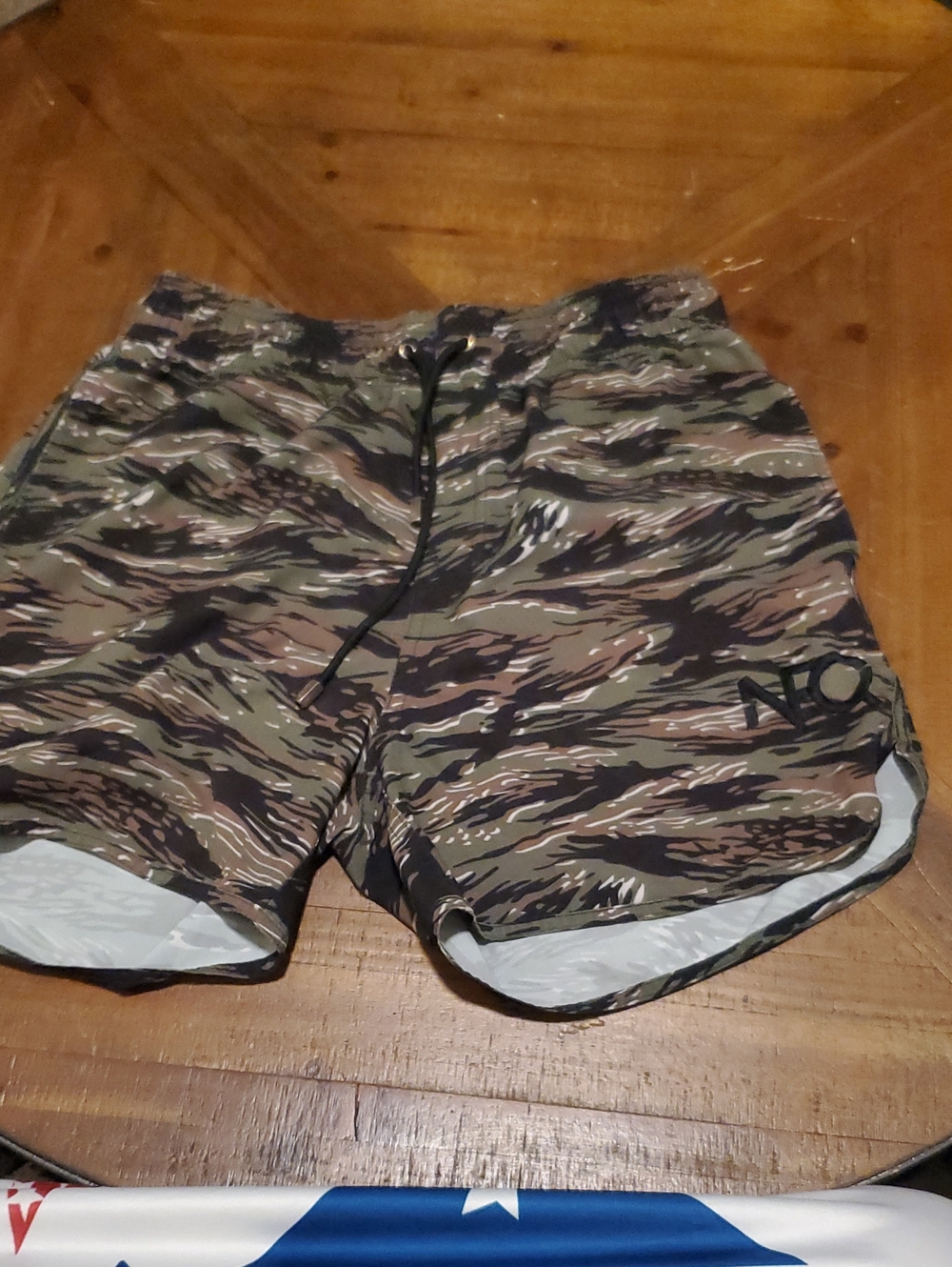 Athletic Tiger-Stripe Camo Swim/Training Shorts with Drawstring